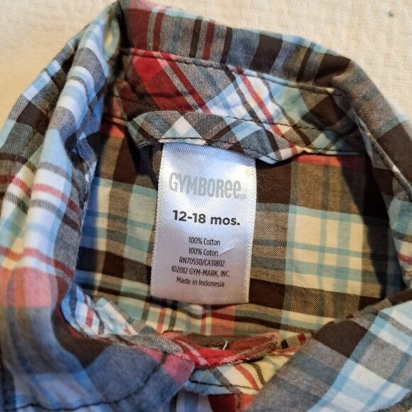 Gymboree boys size 12-18 months blue red, black white plaid shirt 2012 - Picture 3 of 3